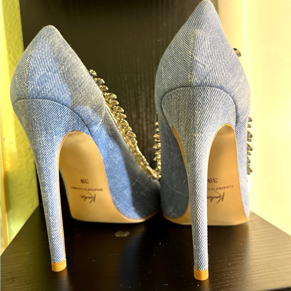 Kandee Denim Rhinestone Pumps Heels Size 39 (US 8.5) - Picture 5 of 10